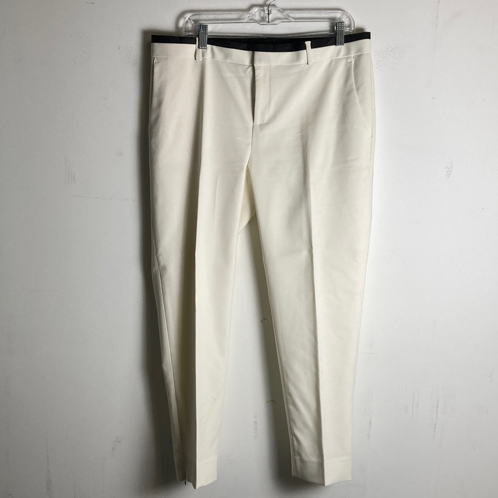 Banana Republic Cream Tailored Ankle Trousers with Black Waist Trim